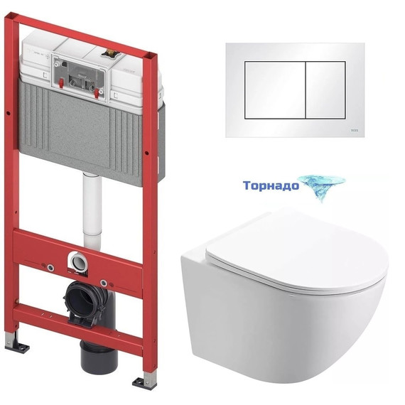 Инсталляция с подвесным унитазом комплект: TECEbase 2.0 9400413 с подвесным безободковым унитазом Azario Trevi AZ-0093UQ3 сиденье микролифт, крепление, кнопка смыва белая (система смыва Торнадо) фото 