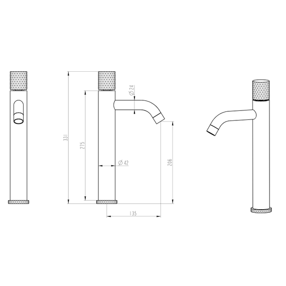 Смеситель для раковины высокий Boheme Stick 122-MG.4, золото матовое фото 2