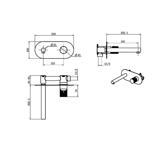 Смеситель для раковины настенный Boheme Stick 125-GM.4 (со скрытой частью) графит фото 2