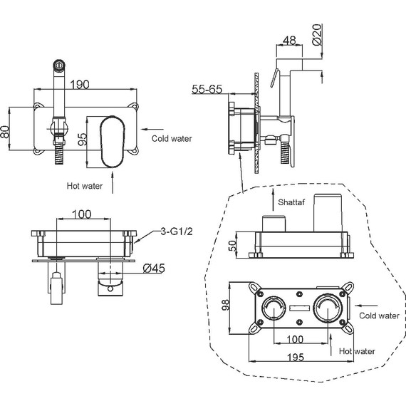Набор для гигиенического душа Boheme Spectre 457-MG (со скрытой частью) золото матовое фото 2