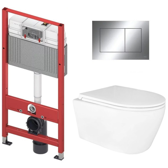 Инсталляция с подвесным унитазом комплект: TECEbase 2.0 9400412 с подвесным безободковым унитазом Azario Uno AZ-2380 сиденье микролифт, крепление, кнопка смыва хром глянцевый фото 