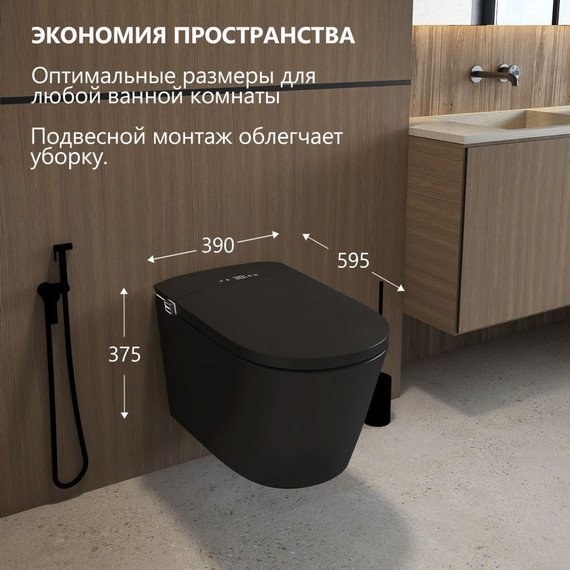 Унитаз-биде подвесной импульсный Abber Bequem AC1121SMB с крышкой микролифт, чёрный матовый фото 2