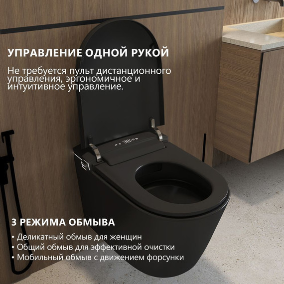 Унитаз-биде подвесной импульсный Abber Bequem AC1121SMB с крышкой микролифт, чёрный матовый фото 3