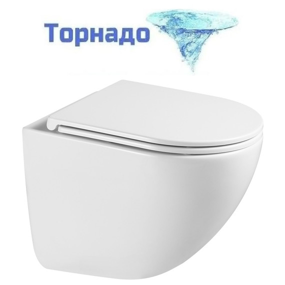 Унитаз подвесной безободковый Abber Bequem AC1131TC с тонкой крышкой микролифт (Система смыва торнадо) фото 