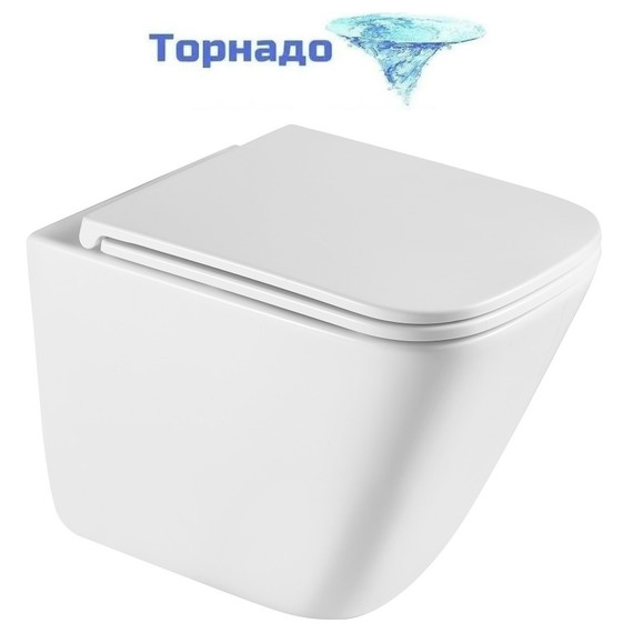 Унитаз подвесной безободковый Abber Rechteck AC1219TC с тонкой крышкой микролифт (Система смыва торнадо) фото 