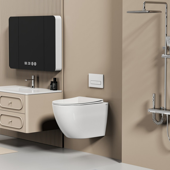 Унитаз подвесной безободковый Abber Ultra AC1301 с ультратонким ободком и тонкой крышкой микролифт фото 6