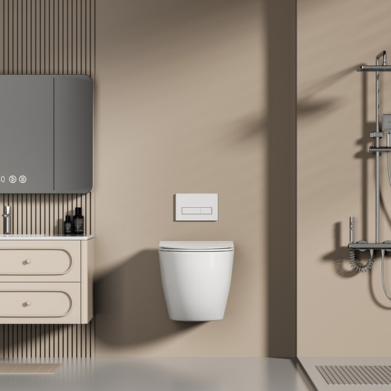 Унитаз подвесной безободковый Abber Ultra AC1301 с ультратонким ободком и тонкой крышкой микролифт фото 5