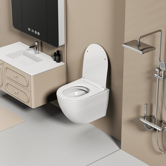 Унитаз подвесной безободковый Abber Ultra AC1301 с ультратонким ободком и тонкой крышкой микролифт фото 3