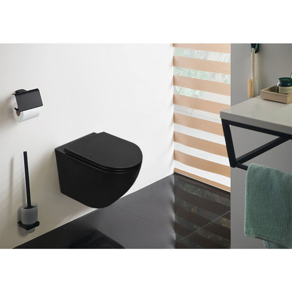 Унитаз подвесной безободковый Azario Grado AZ-0046N-MB с крышкой микролифт, чёрный матовый, Цвет производителя: чёрный матовый фото 13