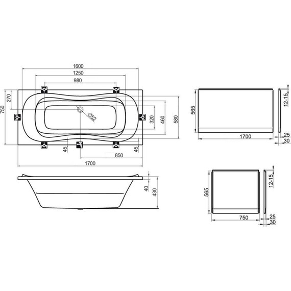 Ванна акриловая Ravak Campanula II 170x75 см CA21000000, Размер - мм: 1700х750 - 6 Ванна акриловая Ravak Campanula II 170x75 см CA21000000, Размер - мм: 1700х750 фото 6
