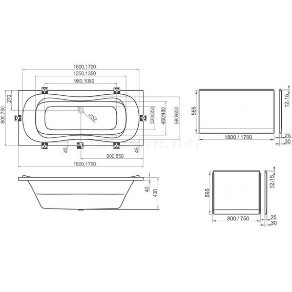 Ванна акриловая Ravak Campanula II 180x80 см CB21000000, Размер - мм: 1800х800 - 6 Ванна акриловая Ravak Campanula II 180x80 см CB21000000, Размер - мм: 1800х800 фото 6