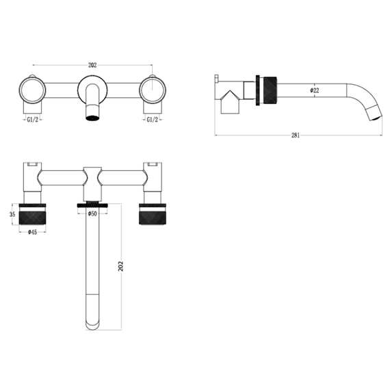 Смеситель для раковины настенный Boheme Stick 152-2-B.3, чёрный фото 2