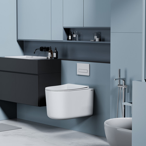 Унитаз подвесной безободковый Abber Ultra AC1302 с ультратонким ободком и тонкой крышкой микролифт фото 3