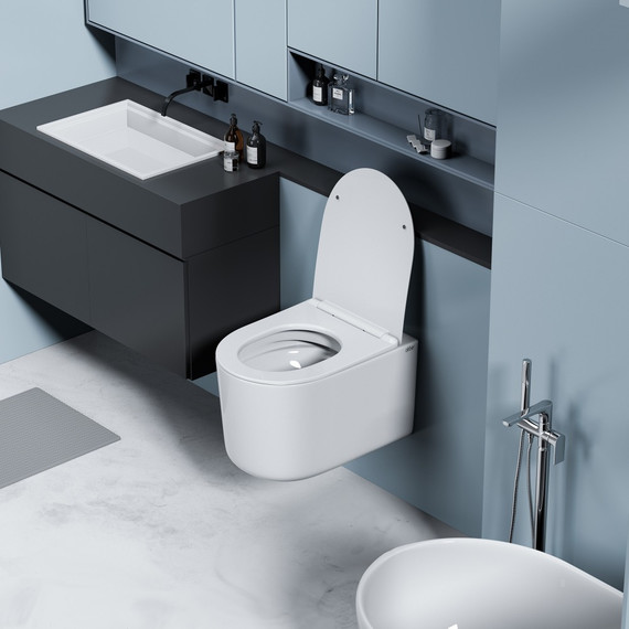 Унитаз подвесной безободковый Abber Ultra AC1302 с ультратонким ободком и тонкой крышкой микролифт фото 5