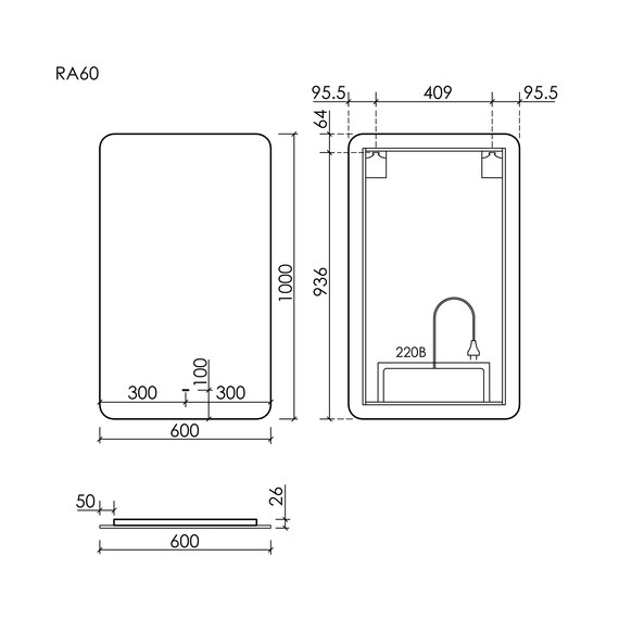 Зеркало Sancos Ray 60х100 см RA600 фото 5