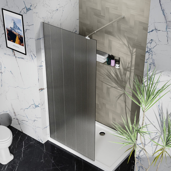 Душевая перегородка Azario Walk-in 90 см AZ-251-90-MB-CRF (стекло 8 мм) чёрный матовый/рифленое фото 