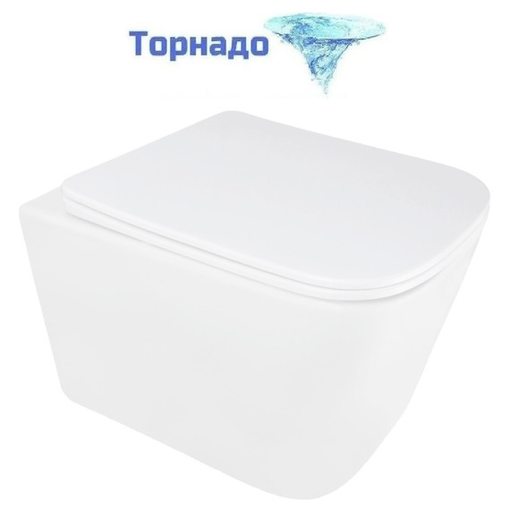 Унитаз подвесной безободковый Azario AIRA AZ-5171T-WHT с тонкой крышкой микролифт (система смыва Торнадо) фото 