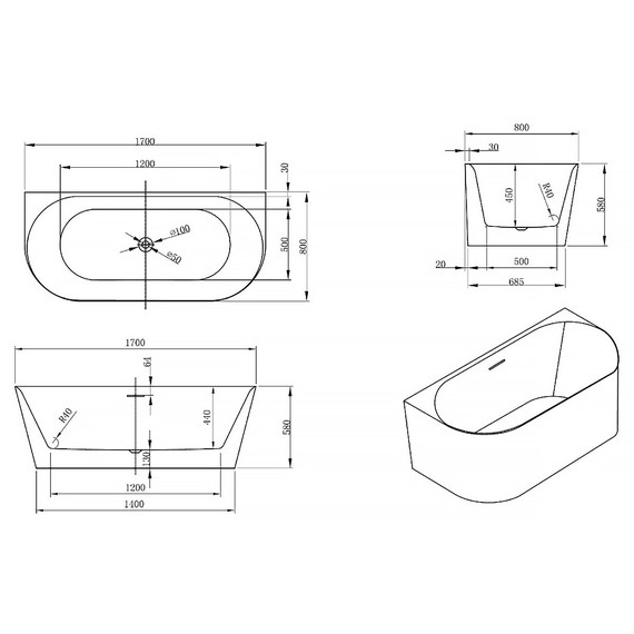 Ванна акриловая Azario MELADO 170x80 см AZ-7005-17W фото 8