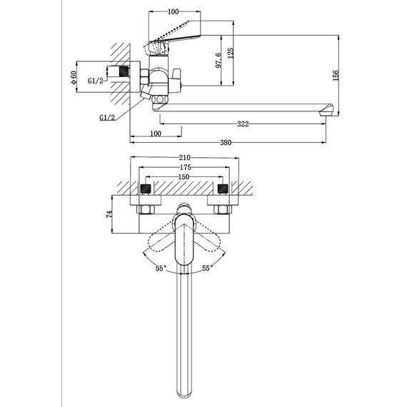 Смеситель для ванны Azario Alanti AZ-K1732B, чёрный матовый фото 8