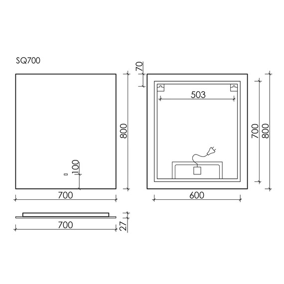 Зеркало Sancos Square 70х80 см SQ700 фото 4