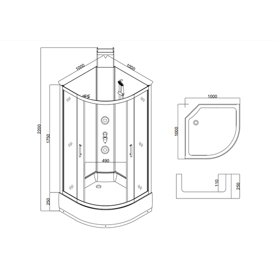 Гидробокс Taliente 100x100 см TA-100CB, чёрный/прозрачное фото 11