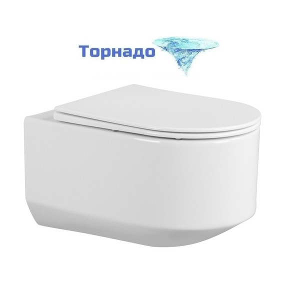 Унитаз подвесной безободковый Abber Bequem AC1130 с тонкой крышкой микролифт (Система смыва торнадо) фото 