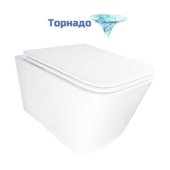 Унитаз подвесной безободковый Azario PACE AZ-5172T-WHT с тонкой крышкой микролифт (система смыва Торнадо) фото 
