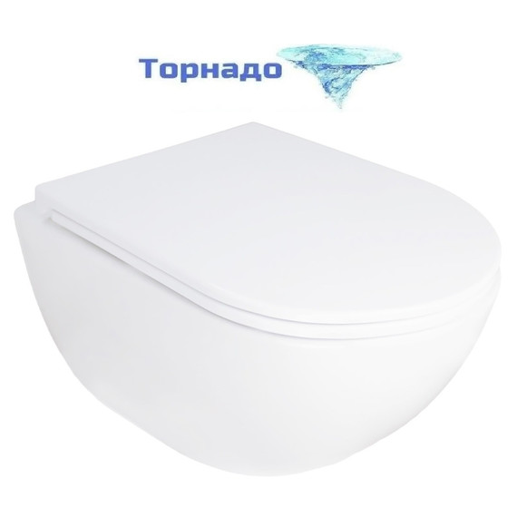 Унитаз подвесной безободковый Azario RUMBA AZ-5175T-WHT с тонкой крышкой микролифт (система смыва Торнадо) фото 