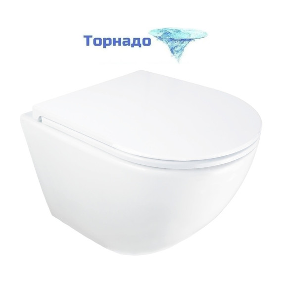 Унитаз подвесной безободковый Azario ADAGIO AZ-5177T-WHT с тонкой крышкой микролифт (система смыва Торнадо) фото 