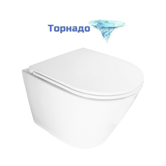 Унитаз подвесной безободковый Azario BLISS AZ-5179T-WHT с тонкой крышкой микролифт (система смыва Торнадо) фото 