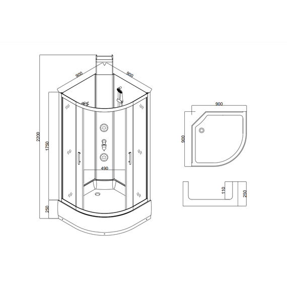 Душевая кабина Taliente 90x90 см TA-99CB, чёрный/прозрачное фото 11