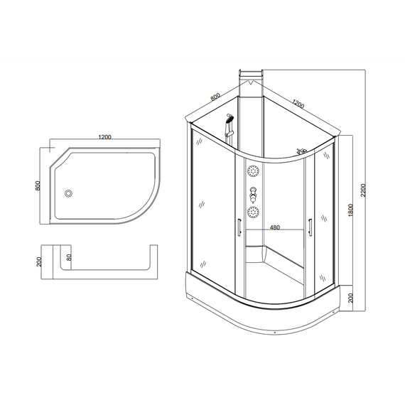 Гидробокс Taliente 120x80 см TA-128CB(L), чёрный/прозрачное фото 8