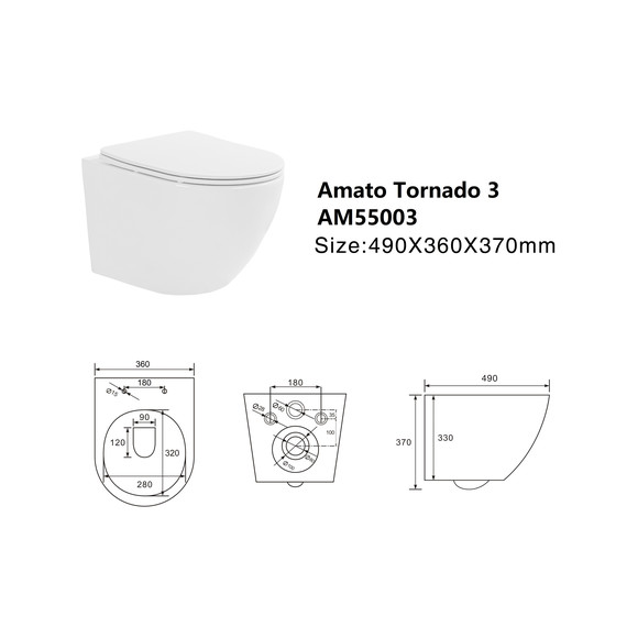 Унитаз подвесной безободковый Taliente Amato Tornado 3 AM55003 с крышкой микролифт (система смыва Торнадо) фото 8