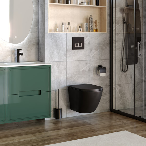 Унитаз подвесной безободковый Taliente Amato AM25010 Nero с крышкой микролифт, чёрный матовый фото 4