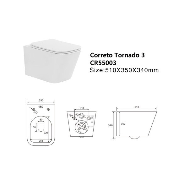 Унитаз подвесной безободковый Taliente Correto Tornado 3 CR55003 с крышкой микролифт (система смыва Торнадо) фото 7
