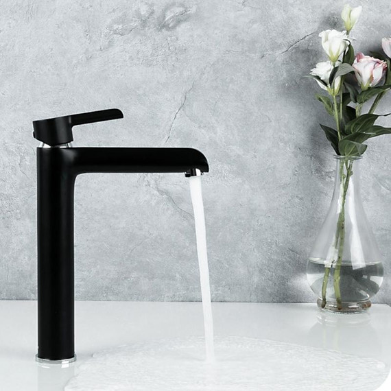 Смеситель для раковины высокий Gappo G1003-16, черный/хром фото 2