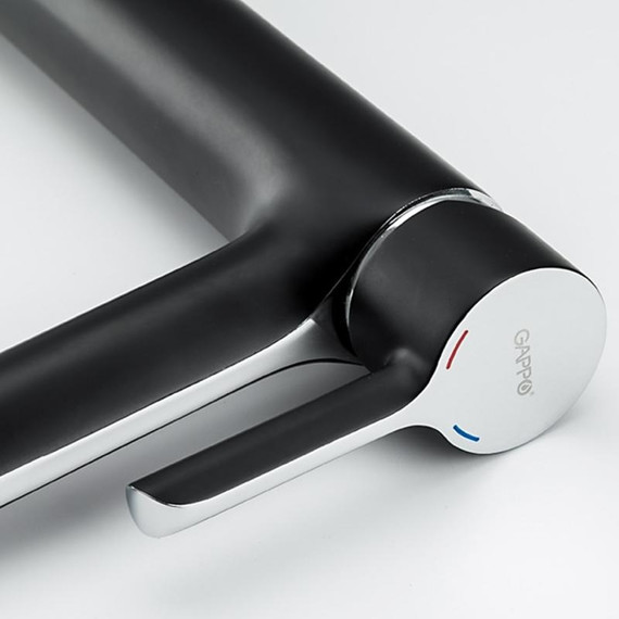 Смеситель для раковины высокий Gappo G1003-16, черный/хром фото 7