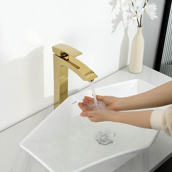 Смеситель для раковины высокий Gappo G1007-32, золото фото 11