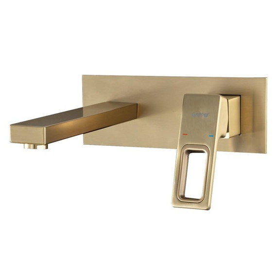 Смеситель для раковины настенный Gappo G17-3 G1017-13, золото сатин, Цвет производителя: золото сатин фото 