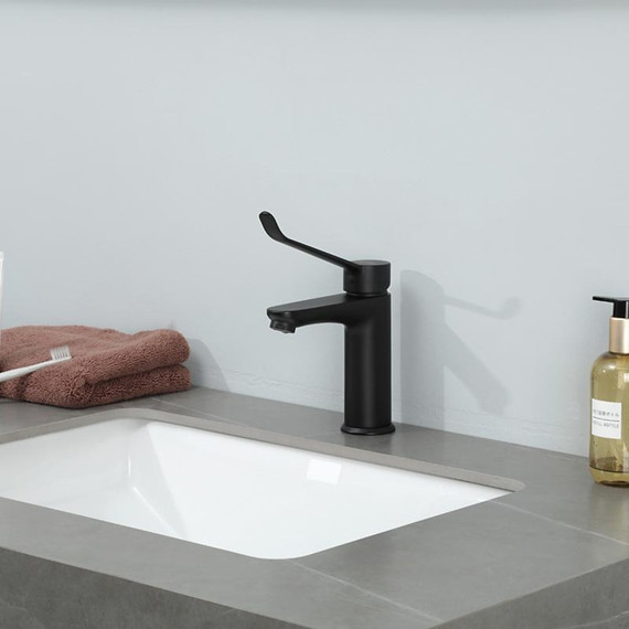 Смеситель для раковины с локтевой (хирургической) ручкой Gappo G1021-6, черный, Цвет производителя: чёрный фото 2