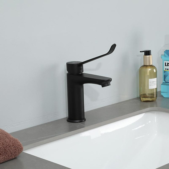 Смеситель для раковины с локтевой (хирургической) ручкой Gappo G1021-6, черный, Цвет производителя: чёрный фото 6