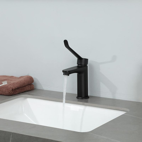 Смеситель для раковины с локтевой (хирургической) ручкой Gappo G1021-6, черный, Цвет производителя: чёрный фото 11