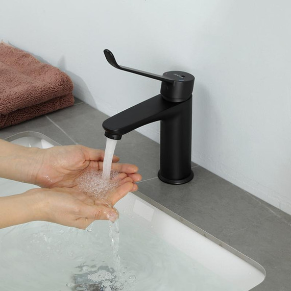 Смеситель для раковины с локтевой (хирургической) ручкой Gappo G1021-6, черный, Цвет производителя: чёрный фото 12