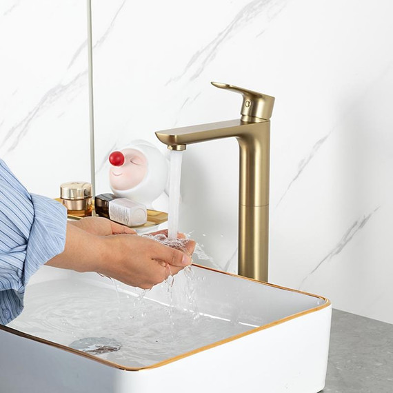 Смеситель для раковины высокий Gappo G48-3 G1048-32, золото сатин, Цвет производителя: золото сатин фото 11