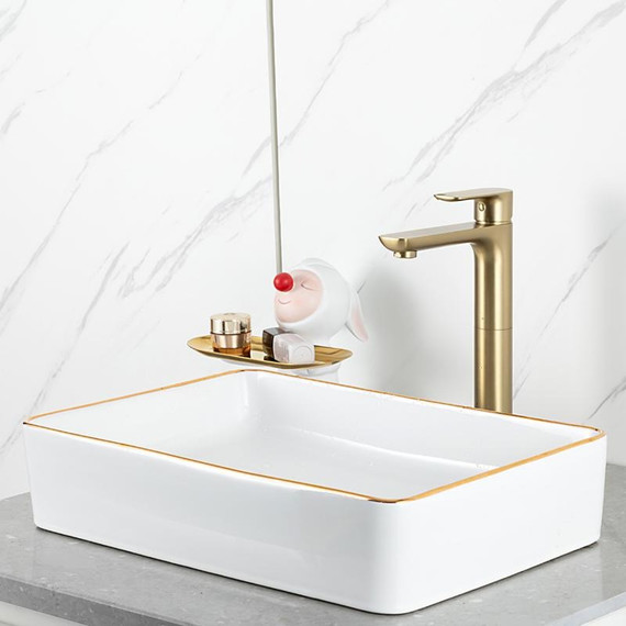 Смеситель для раковины высокий Gappo G48-3 G1048-32, золото сатин, Цвет производителя: золото сатин фото 3