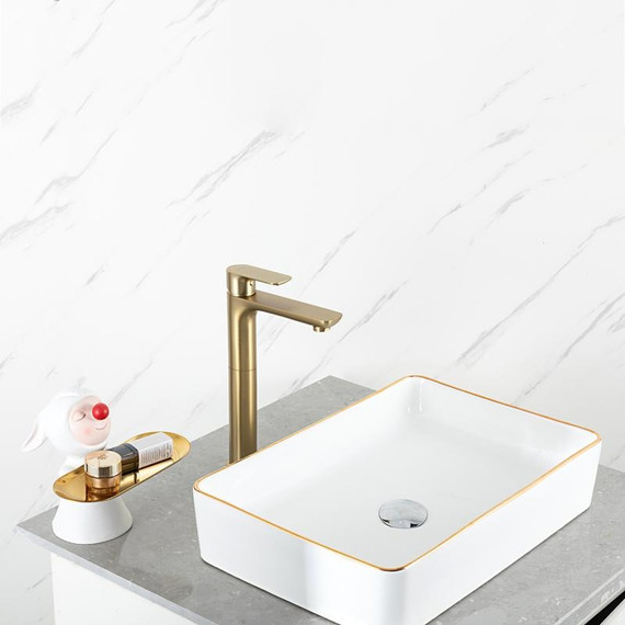 Смеситель для раковины высокий Gappo G48-3 G1048-32, золото сатин, Цвет производителя: золото сатин фото 6