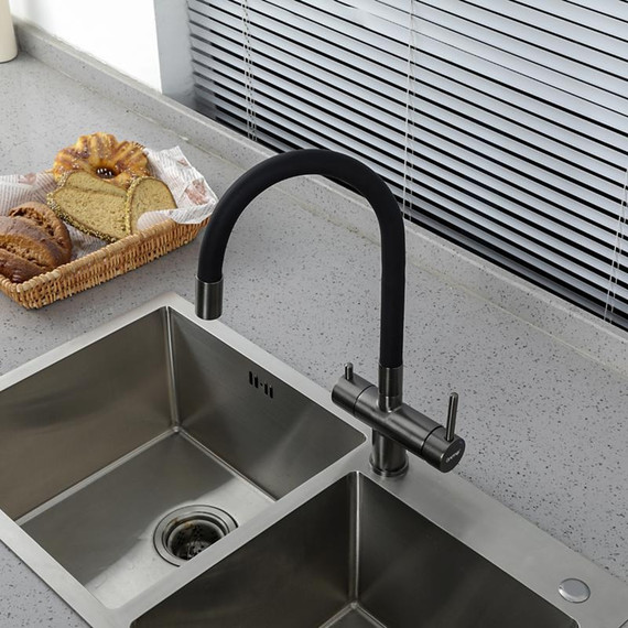 Смеситель для кухни Gappo G4398-39, оружейная сталь/чёрный фото 5