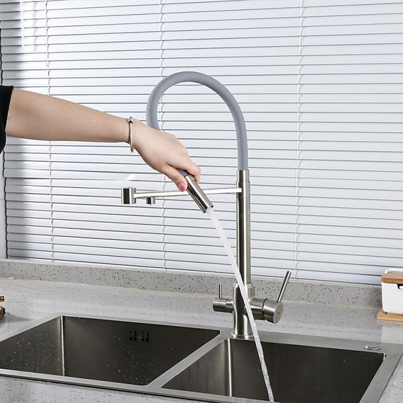 Смеситель для кухни Gappo G4399-5, сатин/серый фото 3