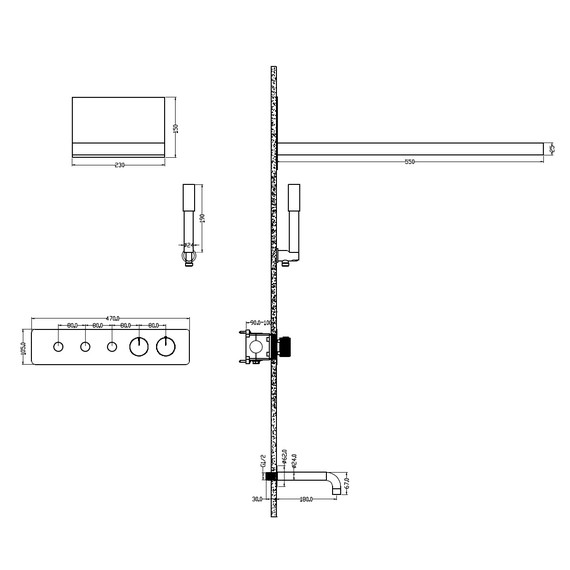Душевая система для ванны с термостатом Boheme Fusion 131-2-MG (со скрытой частью) золото матовое фото 2