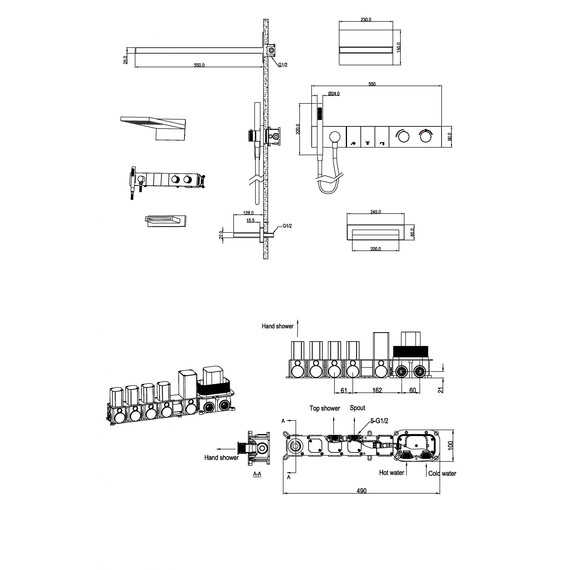 Душевая система для ванны с термостатом Boheme Zodiac 133-2-B (со скрытой частью) чёрный фото 2